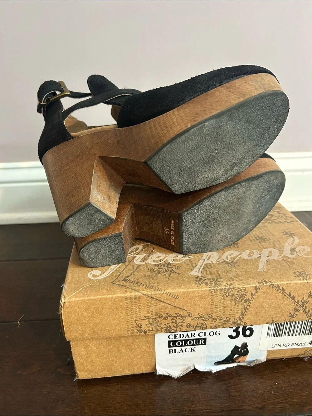 Free People Cedar Black Suede Clog Heels size 36